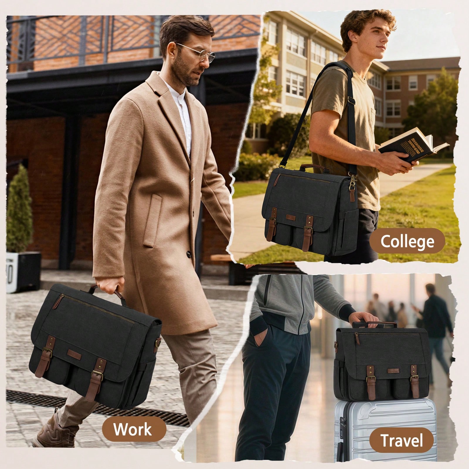 Leatherworking Classic - Vintage Men's Messenger Bag, 15.6 Inch