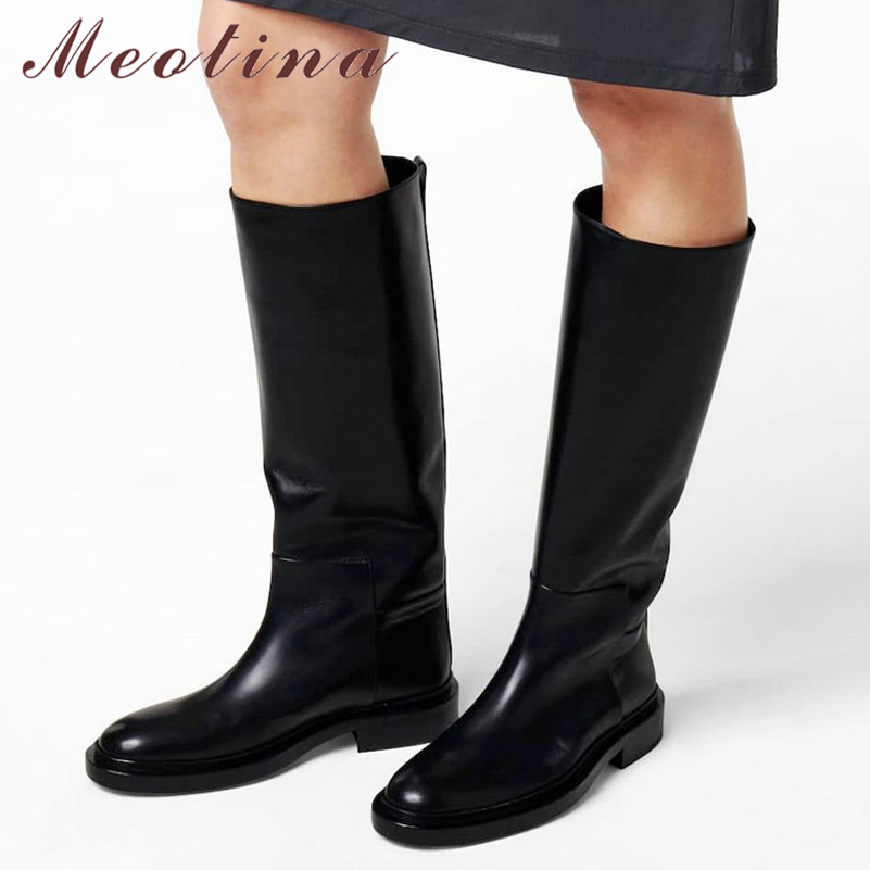 Leather Work Flats - Meotina Women Genuine Leather Knee High