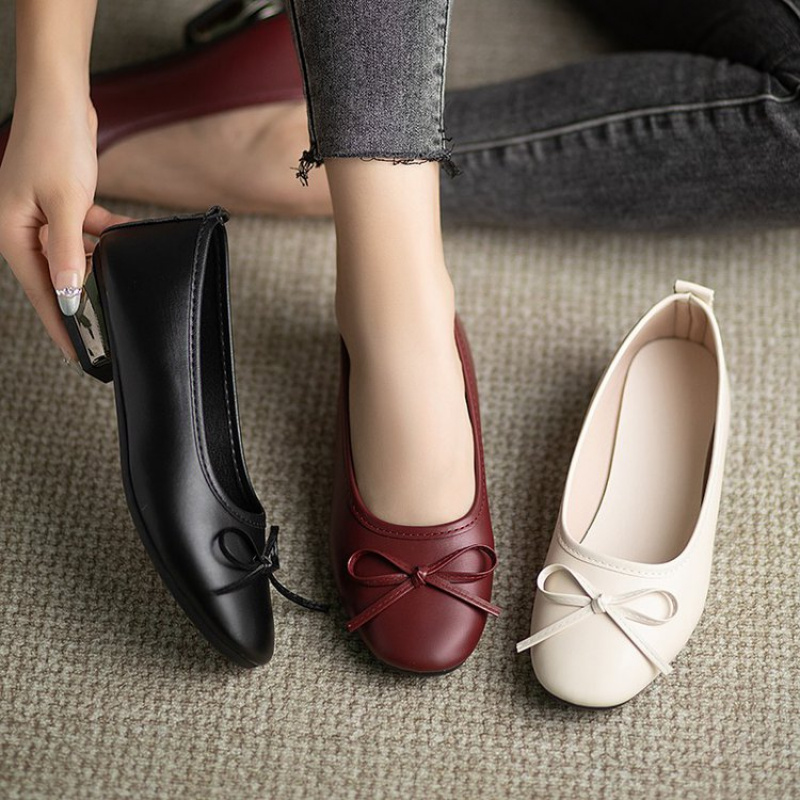Leather Working - Elegant Bowknot Flat Shoes for Women,