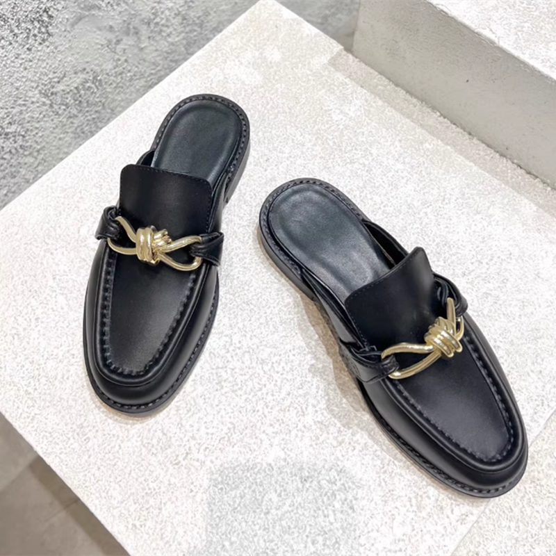 Metal Buckle Half Slippers For - đánh giá và giá Leather Work Flats