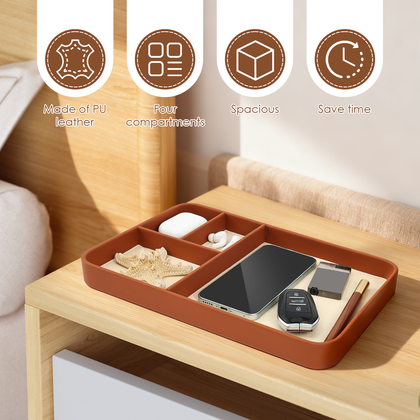 4-Compartment Storage Tray Sty - đánh giá và giá Leatherwork Table