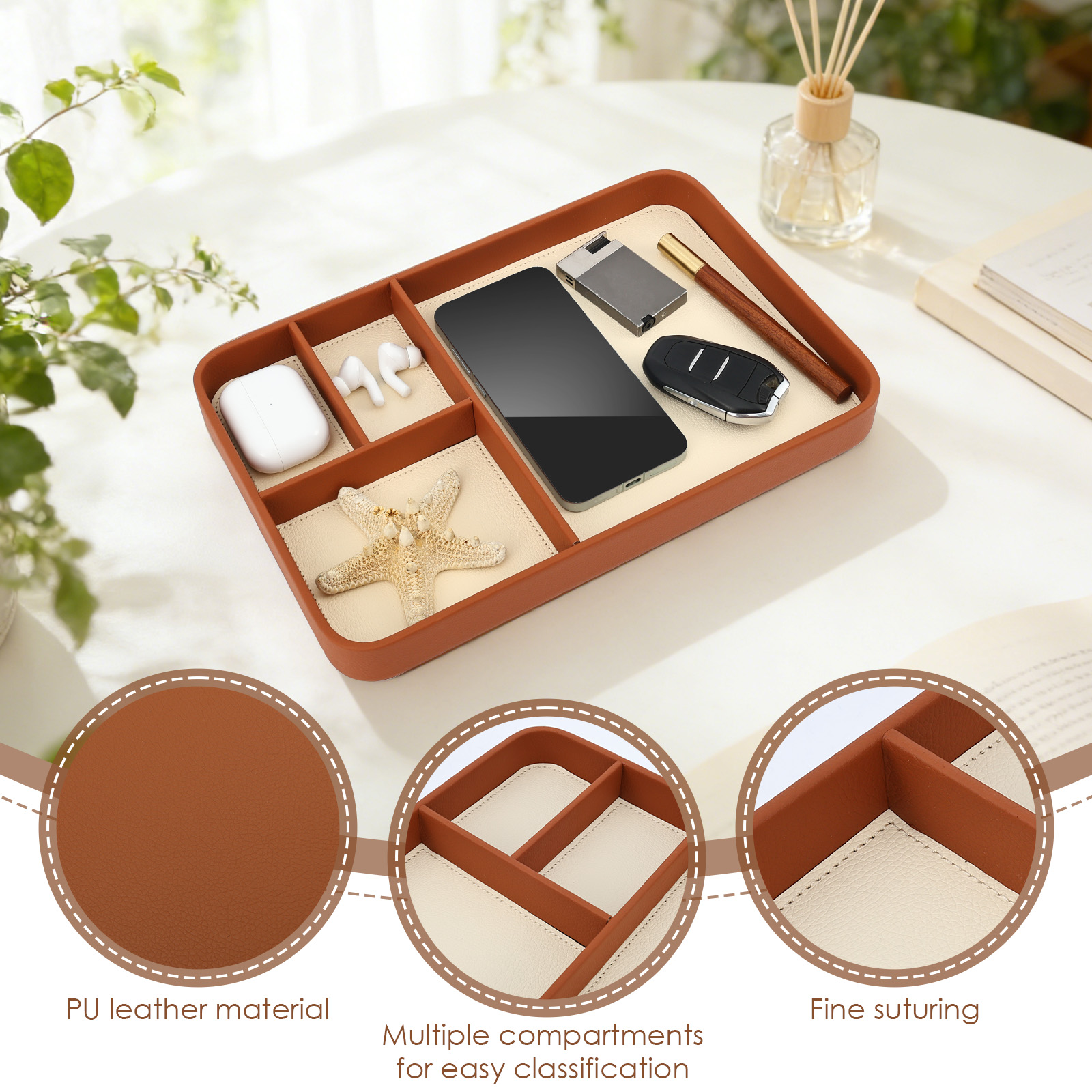 4-Compartment Storage Tray Sty - đánh giá và giá Leatherwork Table