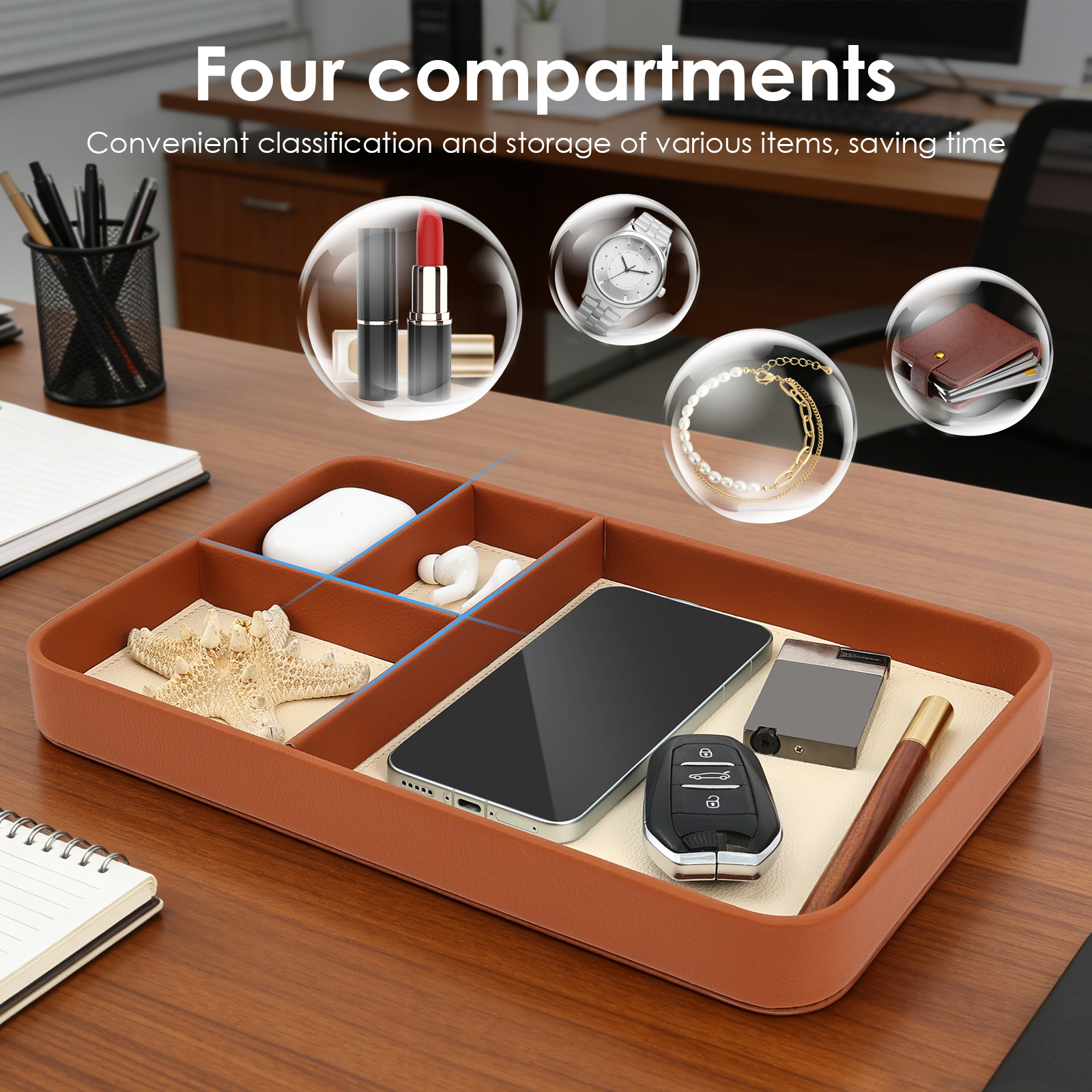 4-Compartment Storage Tray Sty - đánh giá và giá Leatherwork Table