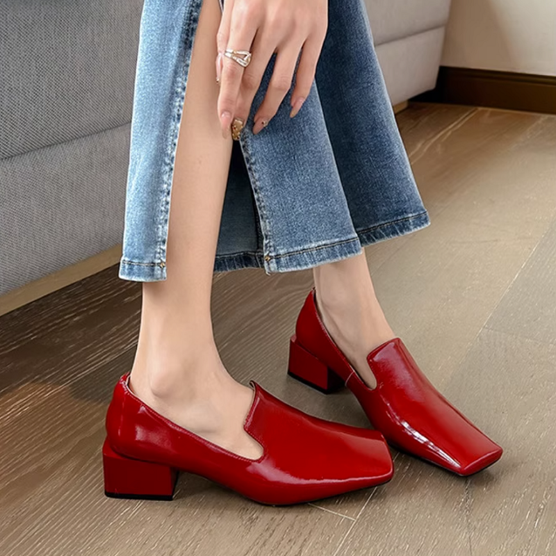 Womens Red Shoes Spring Block  - đánh giá và giá Leatherwork In French